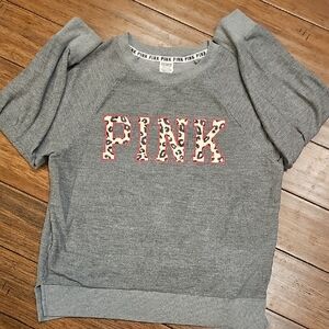 PINK Victoria's Secret Gray Sweatshirt with Leopard Print